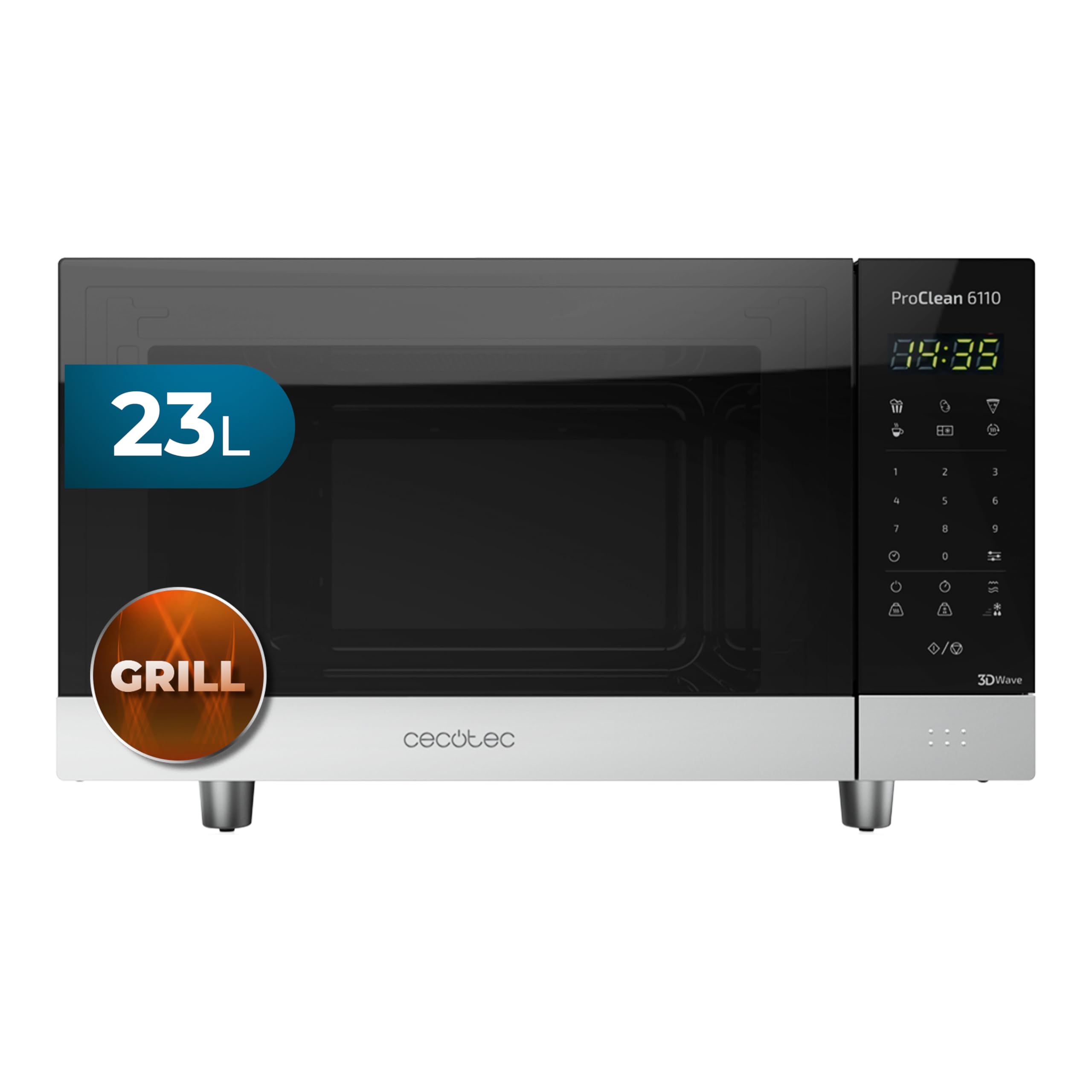 Cecotec Microondas negro ProClean 6010. 800 W, Capacidad de 23 Litros, Revestimiento Ready2Clean para una mejor limpieza, Panel de control y tecnología 3DWave, Control Táctil