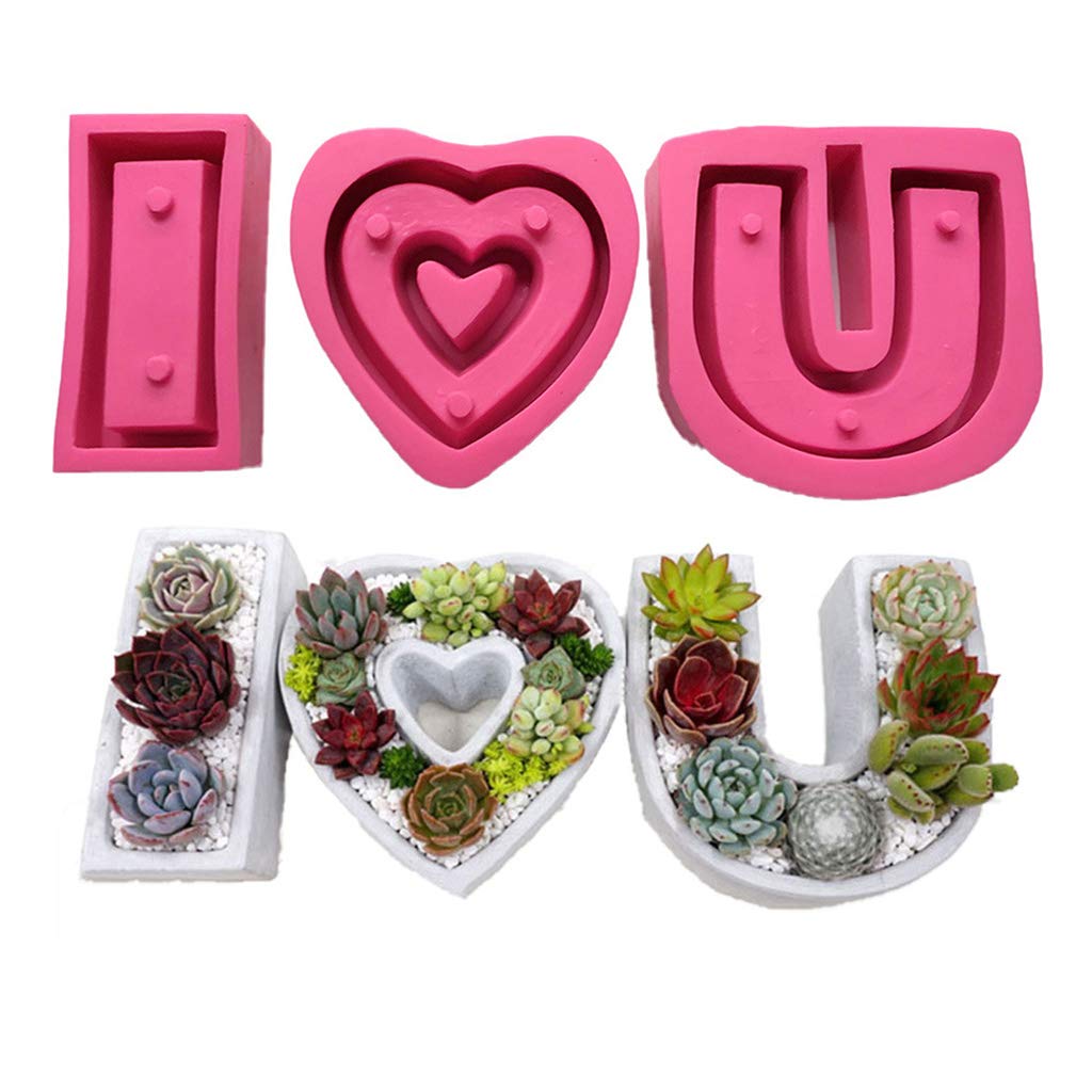 I Love You - Molde de silicona floral para yeso, hormigón, cemento, suculentas, decoración artesanal