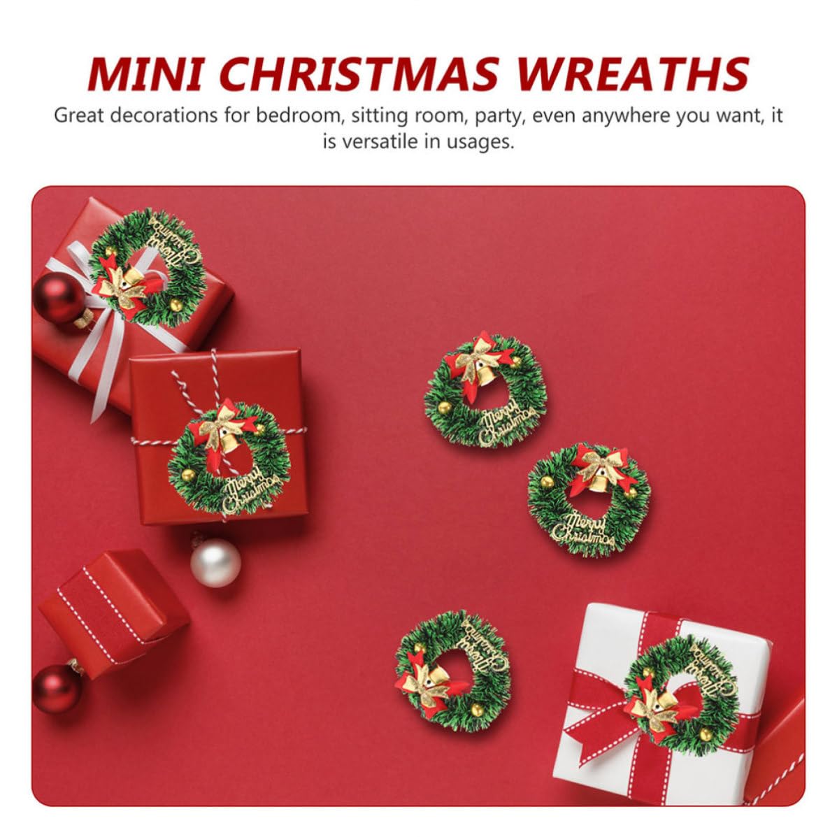 IMIKEYA 20 Piezas Mini Corona Navideña Decorativa de Plástico y Tela para Árbol de Navidad, Pequeña y Colgante, Adecuado para Decoración Navideña en Casa y Fiestas