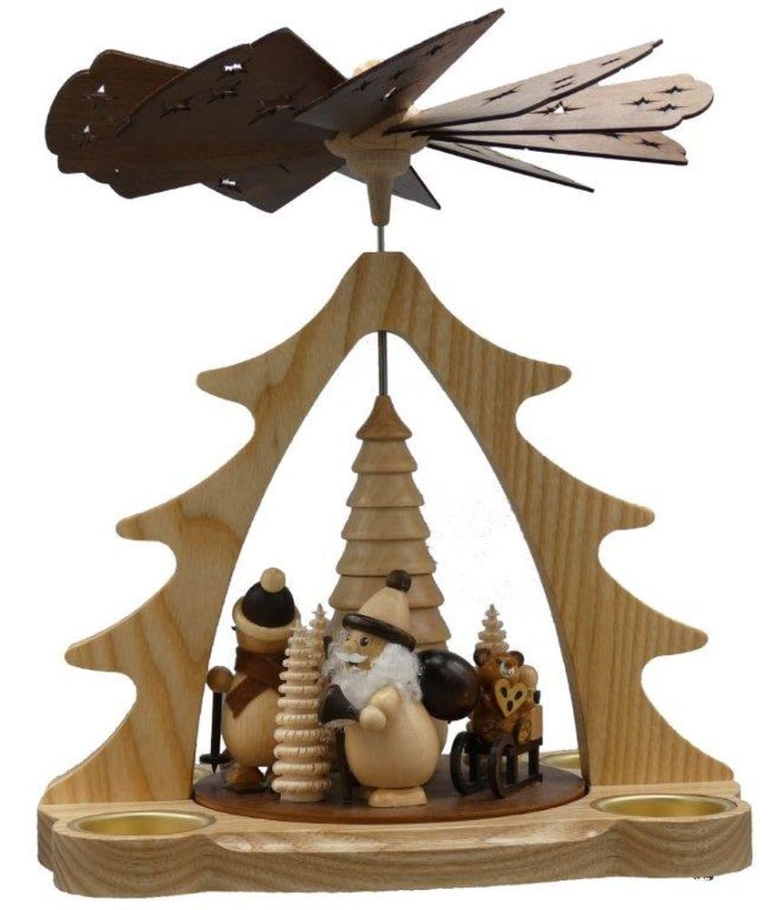 Rudolphs Schatzkiste Pyramide Weihnachtsmann mit Schlitten Natur Höhe 28cm NEU Weihnachtspyramide Santa Claus Knecht Ruprecht Holzpyramide
