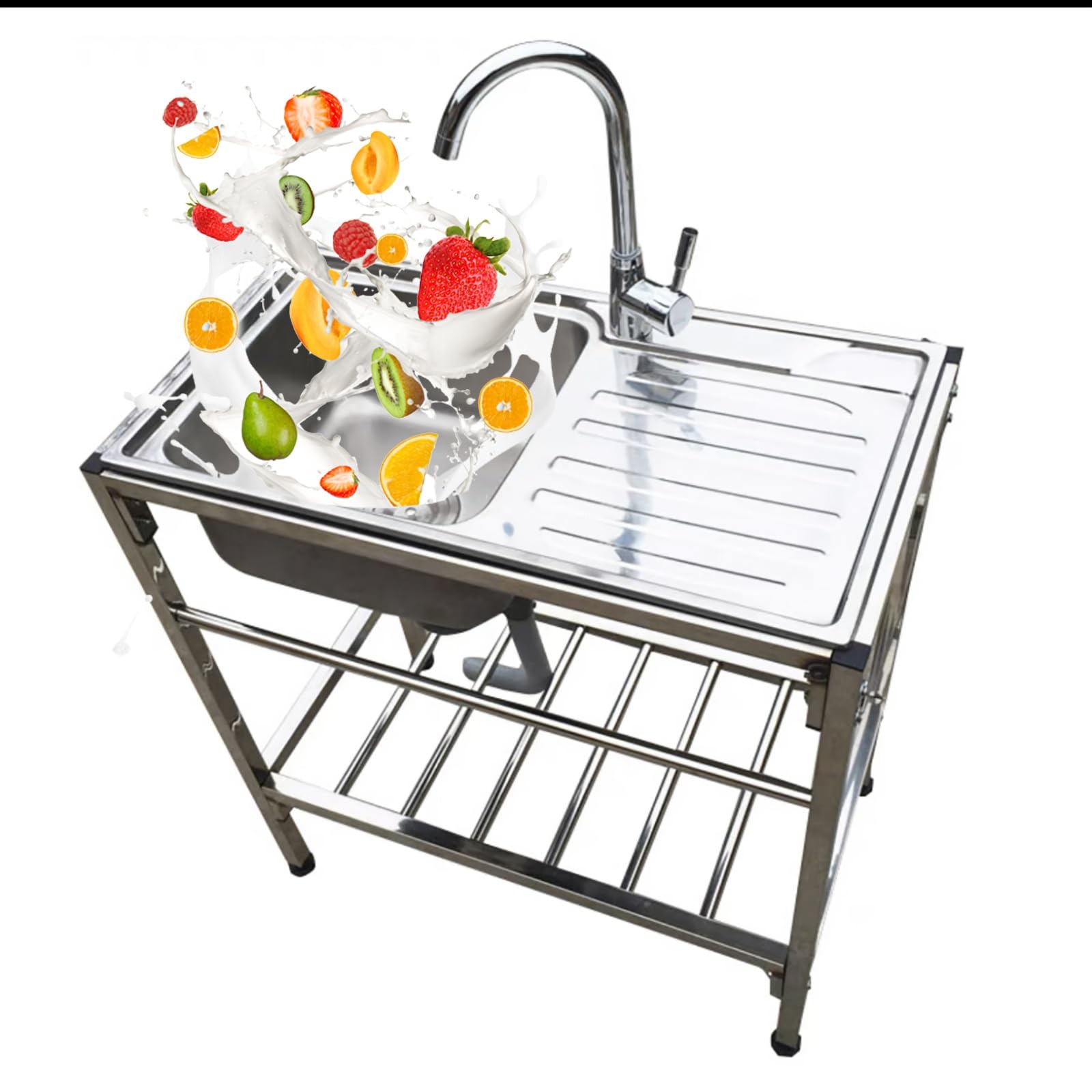 LMYSXAOZ Kitchen Sink Single Bowl Unit Free Standing Utility Commercial w/Workbench & Storage Shelves with Drainer and Tap for Garage Restaurant Laundry Room. (Color : Sin