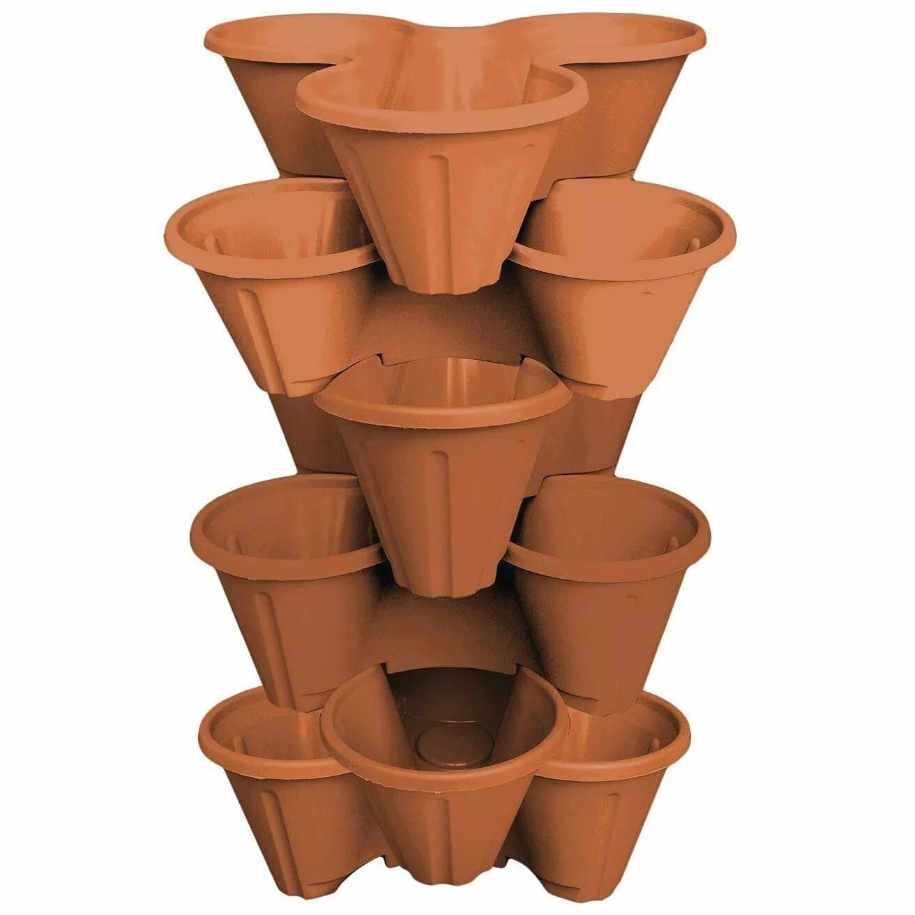 Easy Shopping® 6 x Stackable Vertical Garden Planter Pots Black,Terracotta, Trio Stacking Section 3 Pots Space-Saving Design for Herbs, Flowers, Strawberries Indoor and outdoor use (6 x Terracotta)