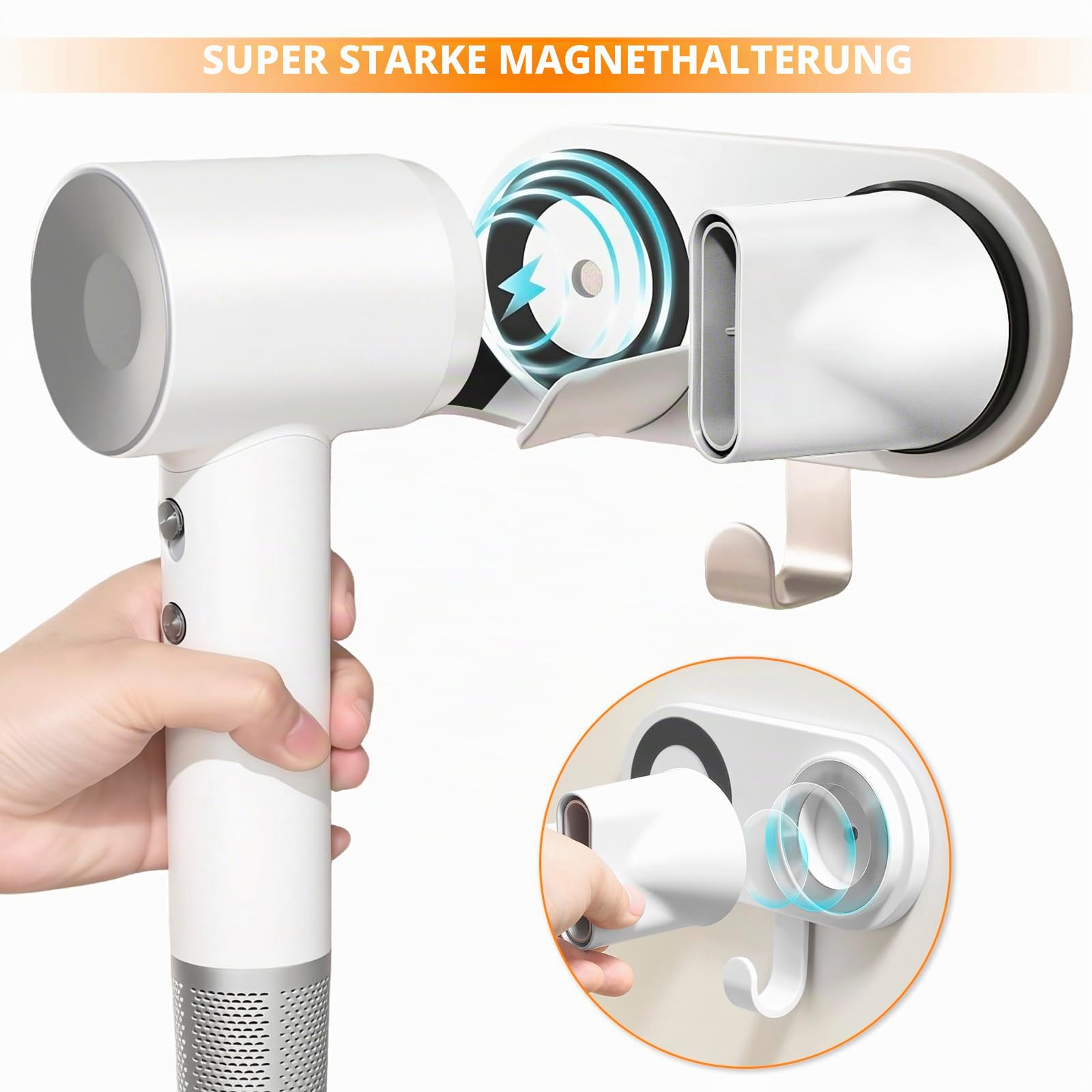 Haartrockner-Halter, Wandhalterung, kompatibel mit Dyson und Laifen (nicht für SE Lite), Klebehalter für alle magnetischen Hochgeschwindigkeits-Föhne, mit Steckschnur, Organizer-Haken
