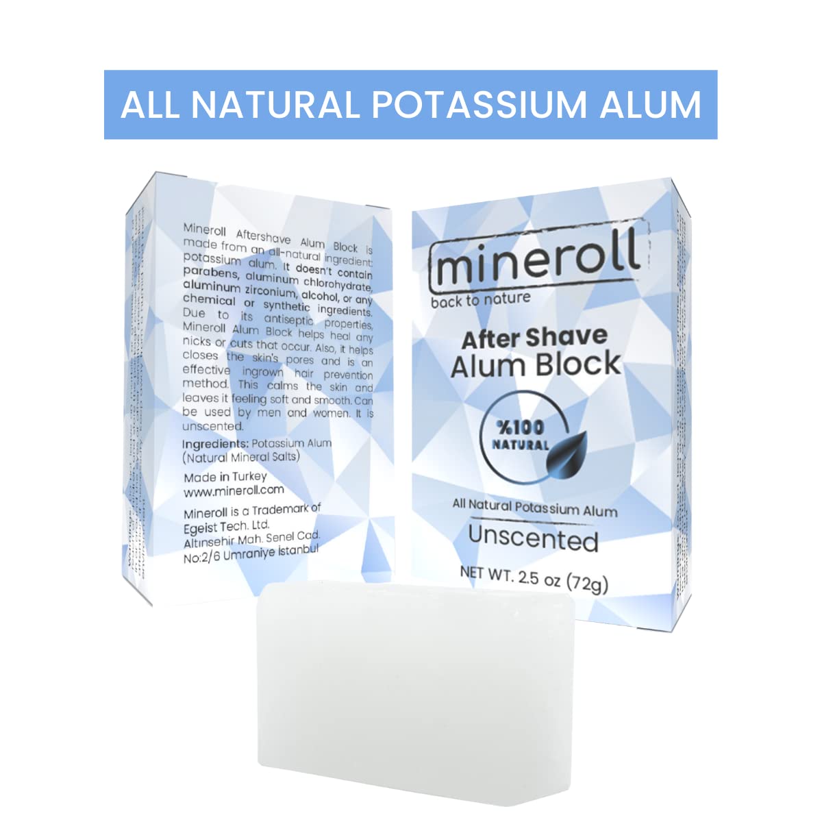 Bloque De Alumbre Para Después Del Afeitado, Piedra De Alumbre Completamente Natural, Calmante De La Piel Astringente, Barra De Alumbre Para El Vello Encarnado, Sin Perfume, 2.5 oz