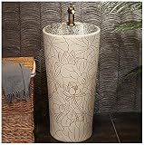 YRRA Modern Ceramic Bathroom Basin Sink with Full Pedestal and One Tap Hole Round Freestanding Sink