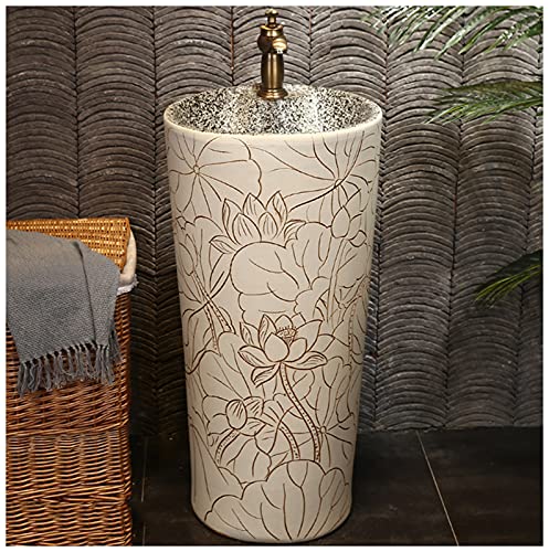 Yrra Modern Ceramic Bathroom Basin Sink With Full Pedestal And One Tap Hole Round Freestanding Sink Ceramic Basin Sink And Pedestal Bathroom,K #TOP2