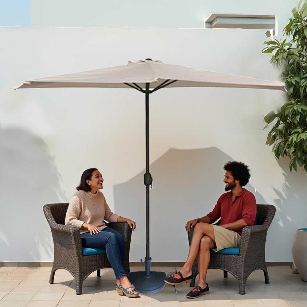 Ombrellone Mezzaluna 300x150x250h da Muro e Parete Palo Ø38 mm - Salvaspazio, Terrazzo, Balcone, Manovella, Protezione UV, Parasole, Idrorepellente - Base Inclusa