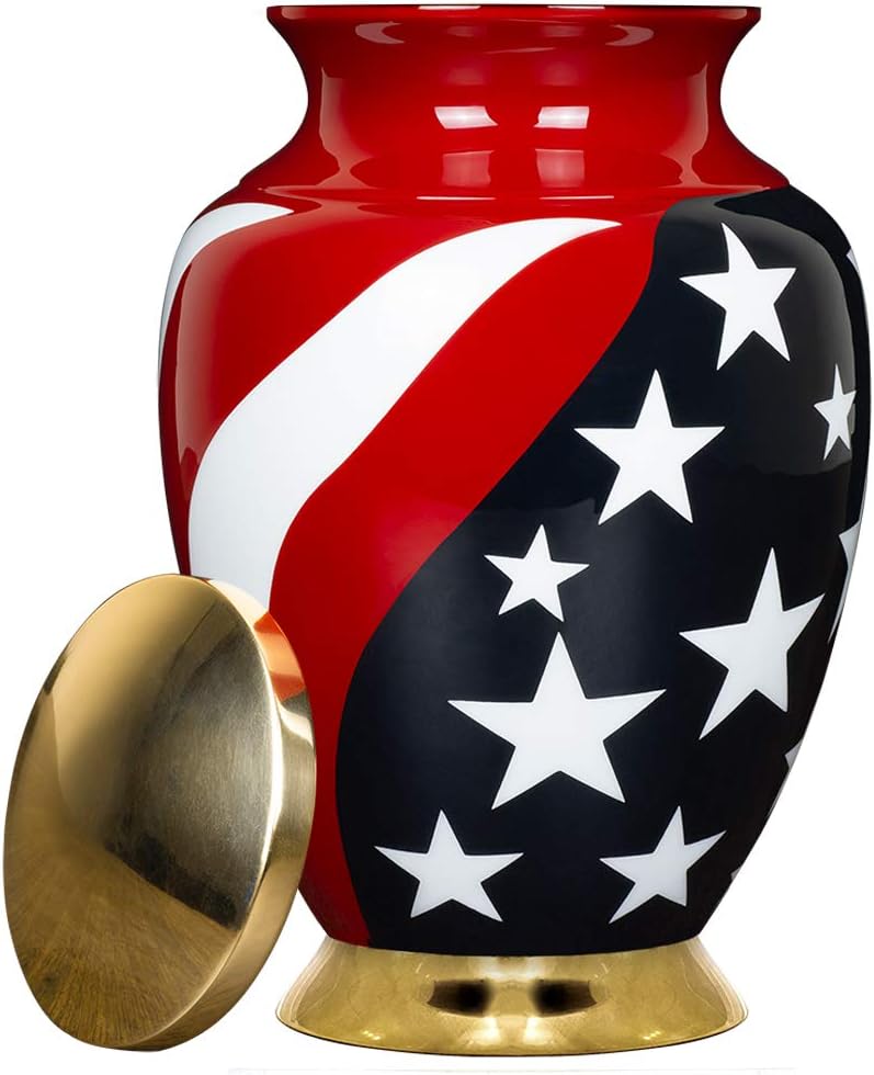 Trupoint Memorials Stars and Stripes Modern Flag Adult for Human Ashes - Urns Holds 0.75 Lbs. Per Mini Urn, 2.75" x 1.75" Mini Cremation Urns, Keepsake Burial Urns with Case & Bags - Flag Red.