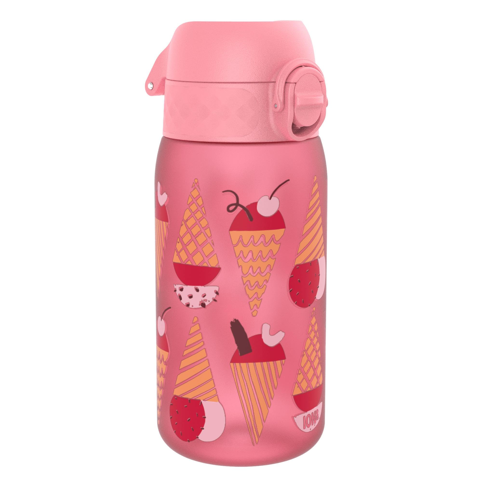 Small Water Bottle, Leak Proof, Easy to Open, Secure Lock, Dishwasher Safe, Flip Cover, Carry Handle, Easy Clean, Durable, Water Bottle, Raised Print, Pink, Ice Creams