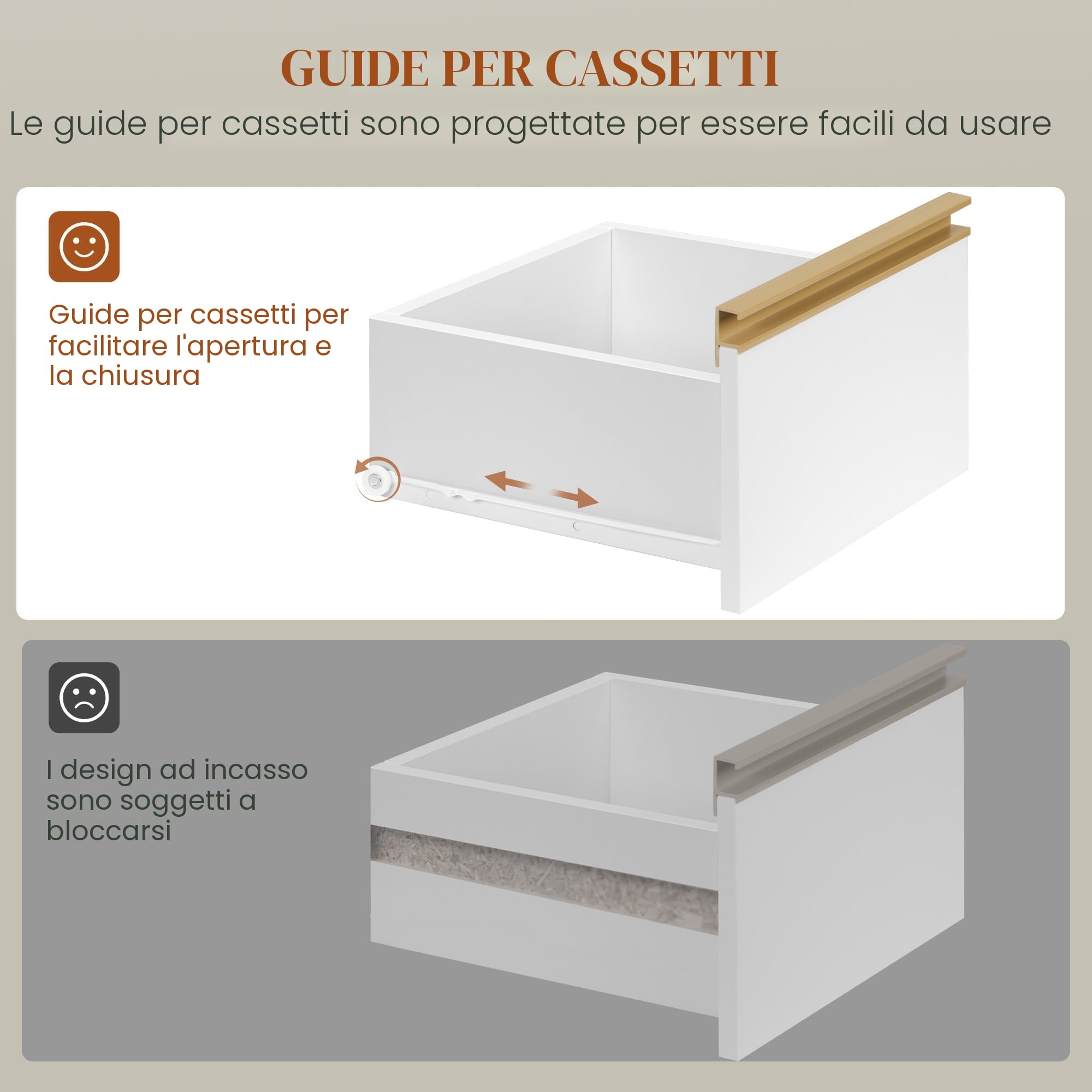 HEXCELEN Mobile da Bagno, Armadietto Autoportante, con 4 Cassetto e Ripiano Regolabile, Armadietto da Salvaspazio con Cassetto Spazioso, per Bagno, Soggiorno, Corridoio, Bianco-Oro, 30x80x110cm