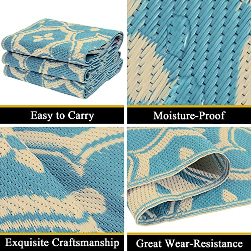 Vaukki Reversible Rug, Plastic Straw Outdoor Mat Fade Resistant Plastic Outdoor Patio Mat, Lightweight Ocean Area Carpet for Patio, RV, Camping, Deck, Backyard and Picnic (Aqua Blue, 5'x8') - Image 3