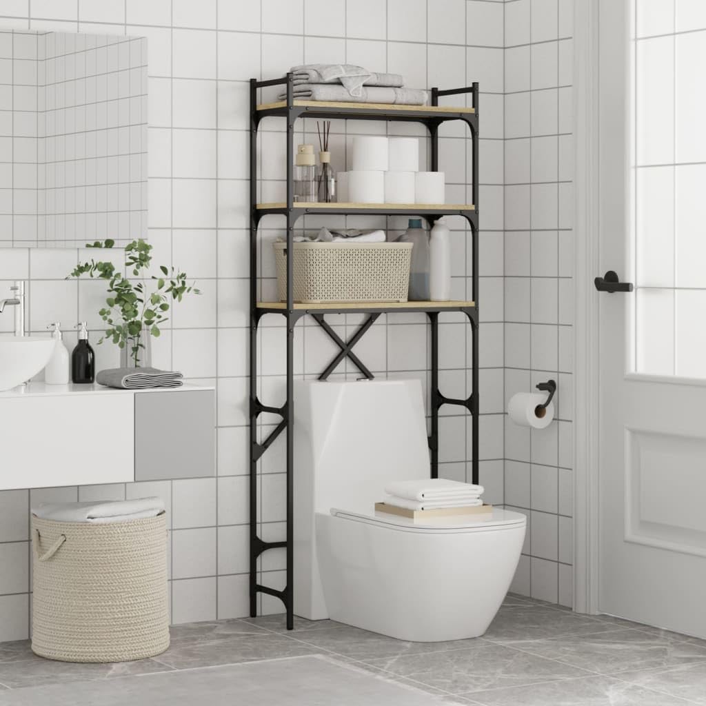 Scaffale per lavatrice, 67 x 25 x 163 cm, in rovere Sonoma, per bagno, in legno e metallo