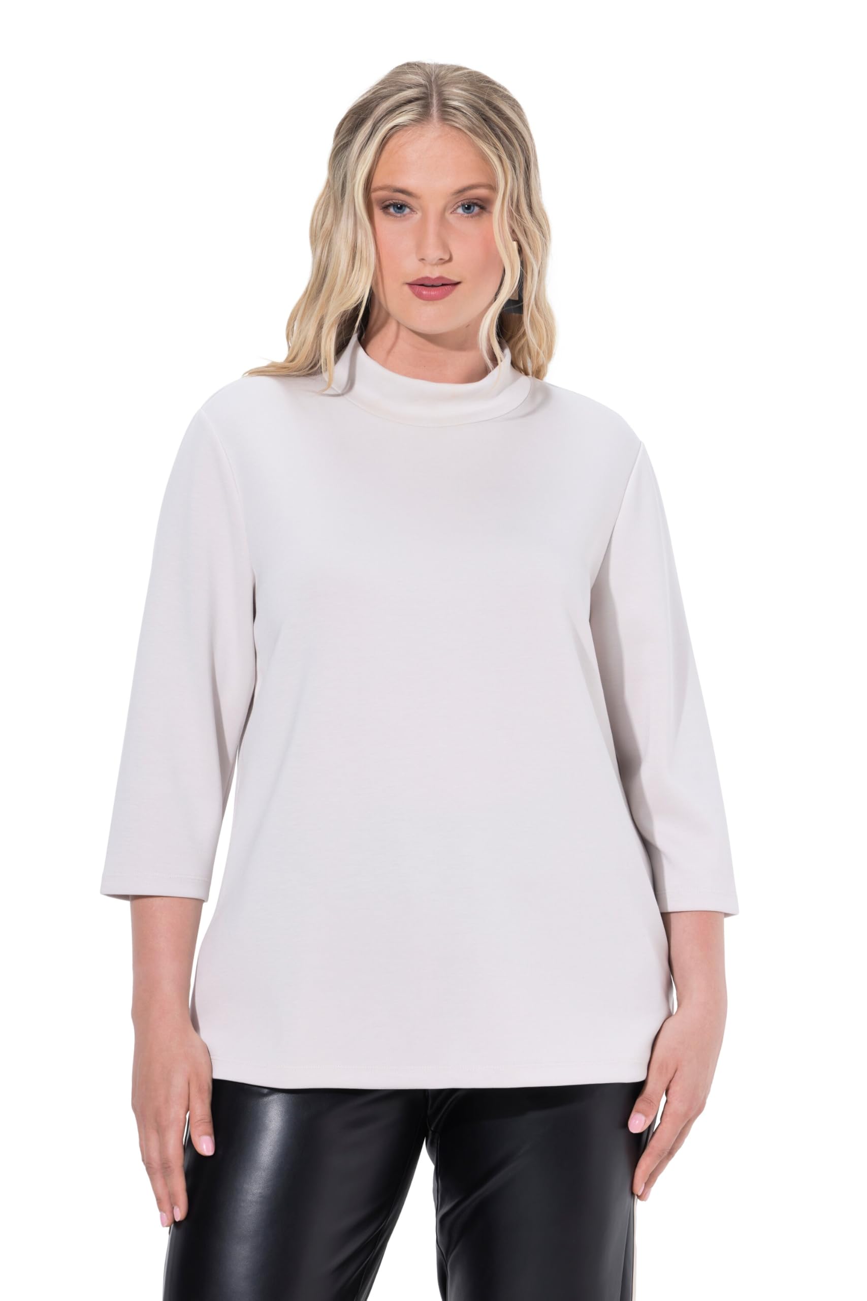 Ulla Popken Damen große Größen Übergrößen Plus Size Sweatshirt, Rücken-Zierknöpfe, Stehkragen, 3/4-Arm 841769