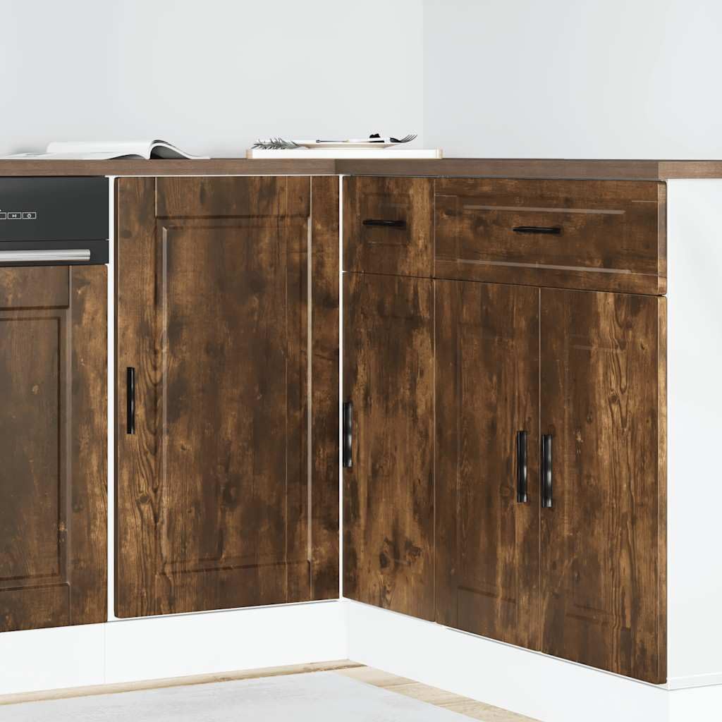 Porto - Mobiletto da cucina in legno di rovere affumicato, con piedini regolabili, spazio e ante, 86 x 46 x 81,5 cm, autoportante, multiuso per sala da pranzo, cucina, dispensa, organizer