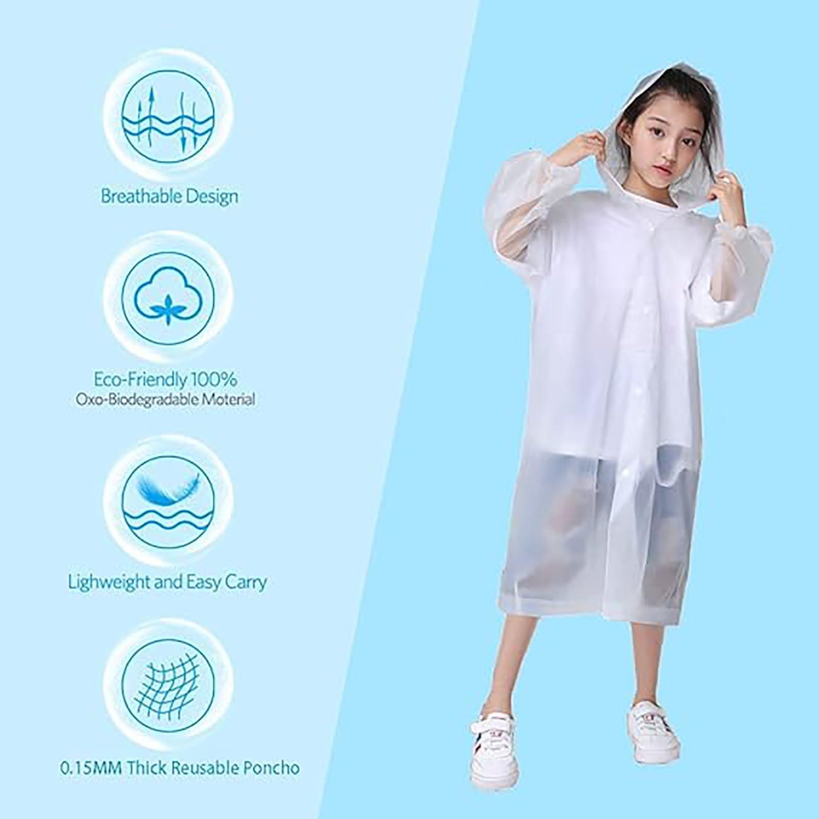 2 Pack Poncho de Lluvia Impermeable para Niños, Poncho Espesar EVA Transparente Reutilizable con Capucha, Poncho de Lluvia Impermeable Portátil para al Aire Libre Pinismo Ciclismo Cámping