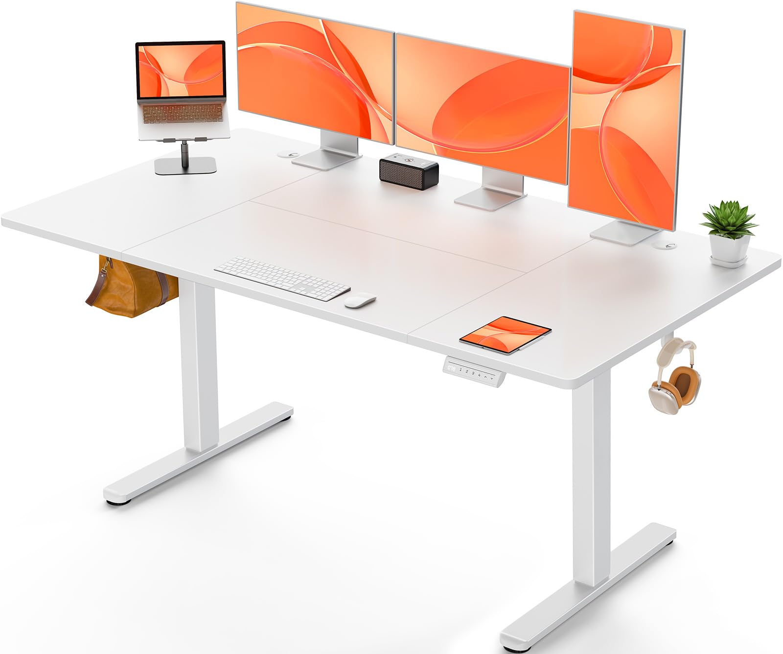 ErGear Bureau Assis Debout Electrique, Bureau Réglable en Hauteur Electrique 160 x 80 cm avec Panneau Intelligent à 4 Mémoires, Bureaux Blanc avec Plateau en Panneaux Assemblés