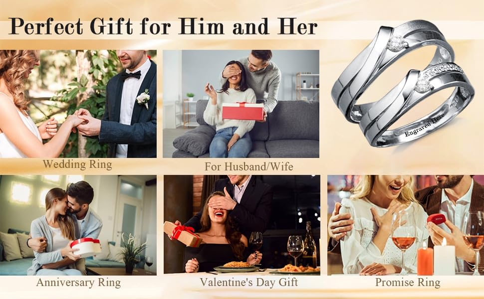 DIYA Personalized Moissanite Wedding Band Set Marriage Rings for Couples Set Sterling Silver 10K 14K 18K Ring Sets for Him and Her Anniversary Birthday Gifts, Size 4-144