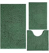 Green Bathroom Rug Chenille 3-Piece Extra Soft and Absorbent Shag Bath Mat Set, Machine Wash Bath...