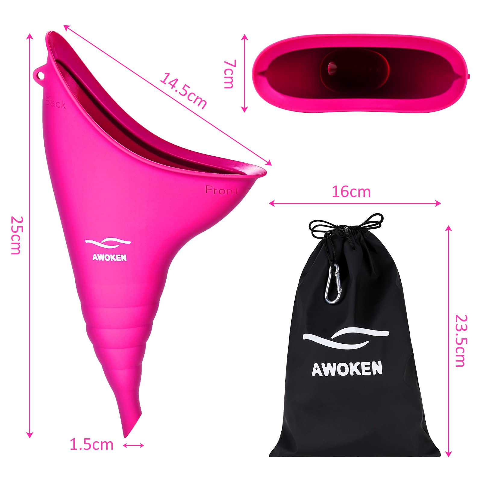 AWOKEN Female Urination Device, Reusable Silicone Female Urinal Women Pee Funnel Women to Pee Standing Up, Female Urinal with Drawstring Bags for Travel and Outdoor Camping Rose Red