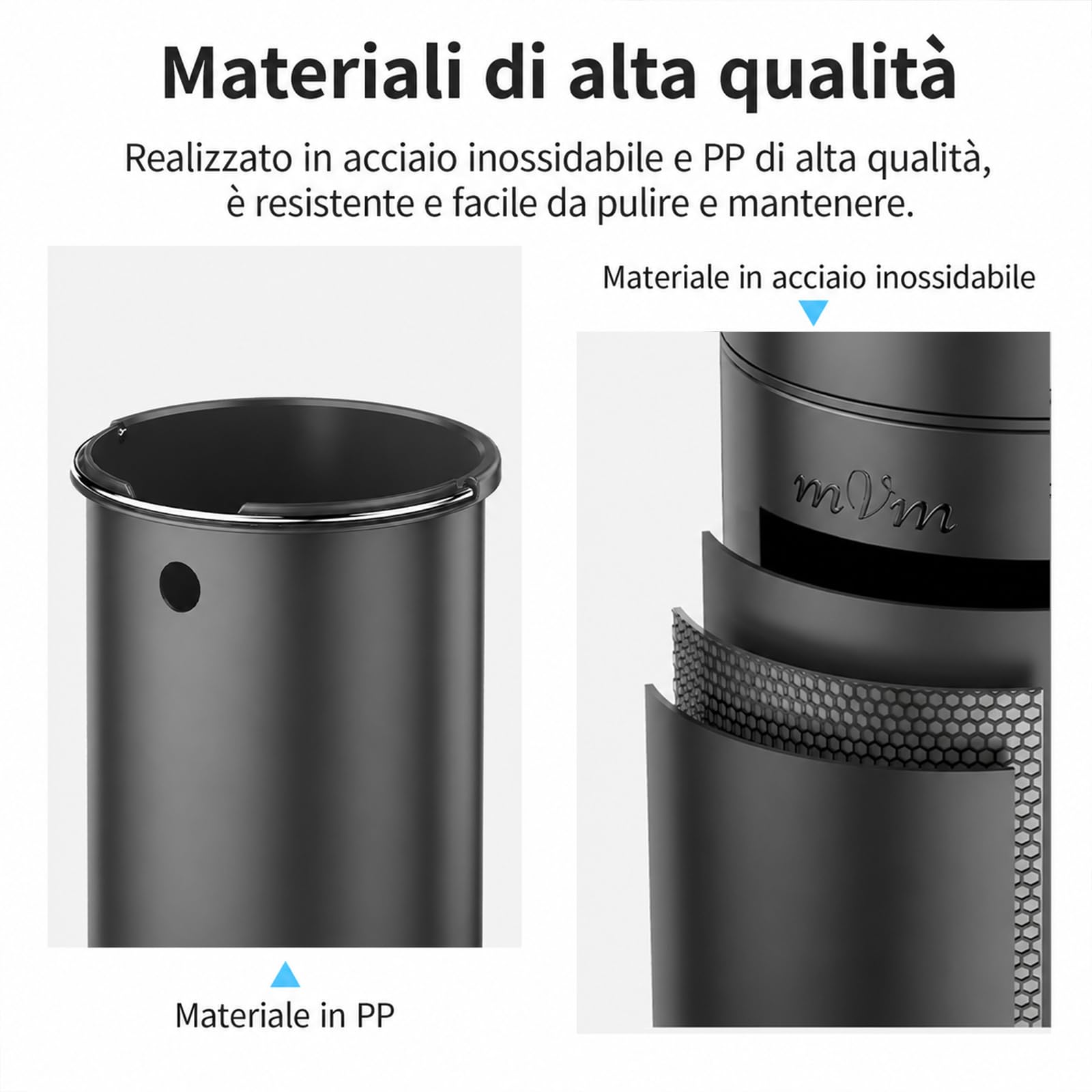 mVm Pattumiera Rotonda in Acciaio Inox con Pedale, Coperchio Bombato Soft Close, Secchio Interno Rimovibile, per Bagno e Cucina, 30L