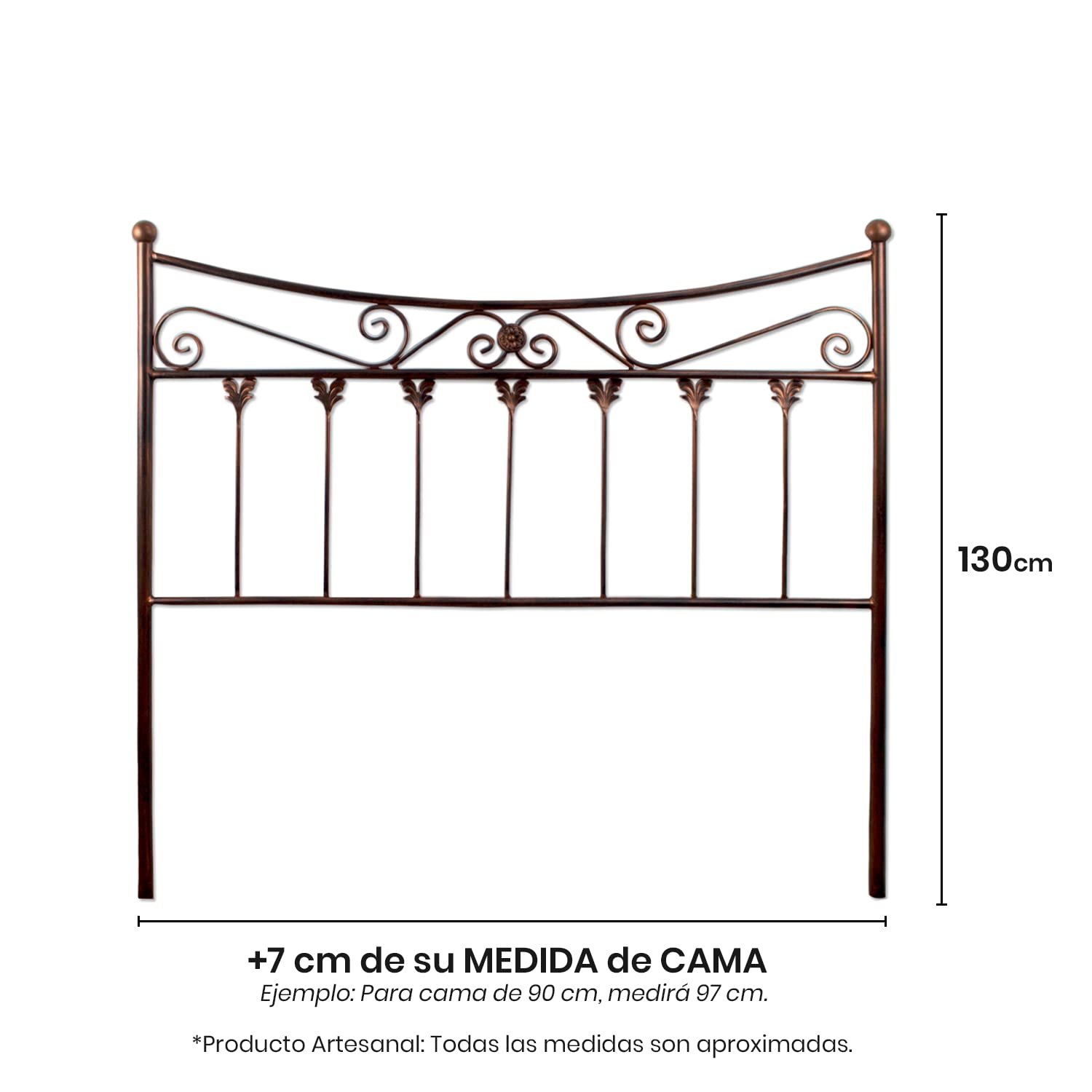 El Herrero Cabecero de Forja Córdoba | Cabezal para Cama de Matrimonio e Individual | Producto Artesanal, Hecho en España Negro con Pátina Cobre, para Cama de 135 (142cm)