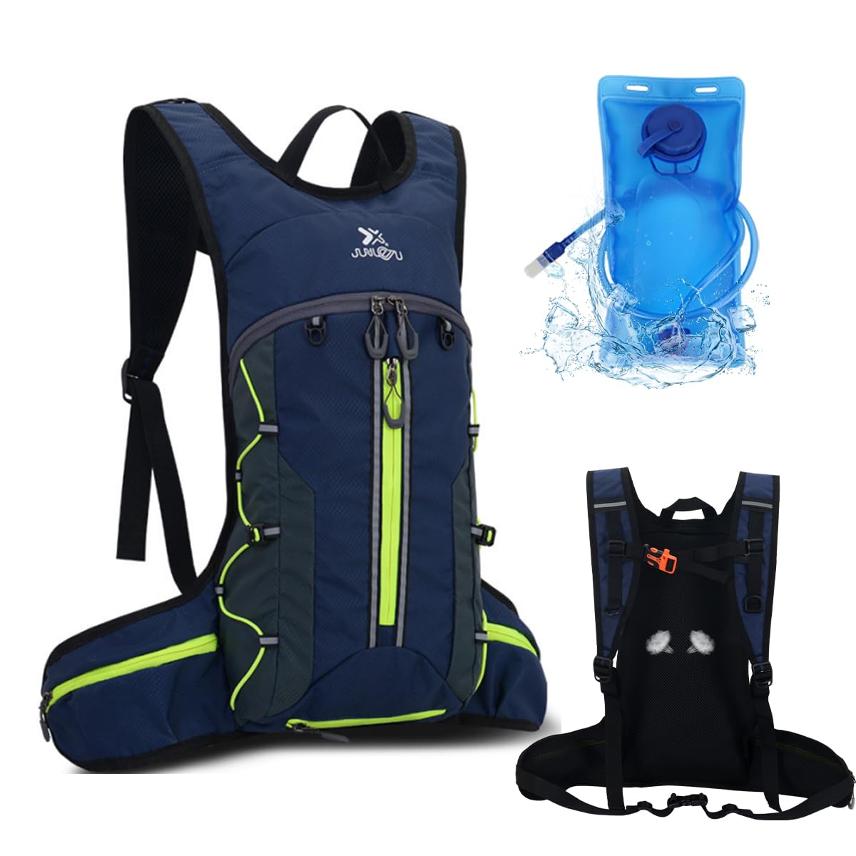 Hydration Backpack Cycling Pack Breathable Ultralight Bicycle Backpack Waterproof Insulated Bike Running Hydration with 2L Water Bladder Helmet Holder, Light Reflective Tactical Outdoor Sport Rucksack