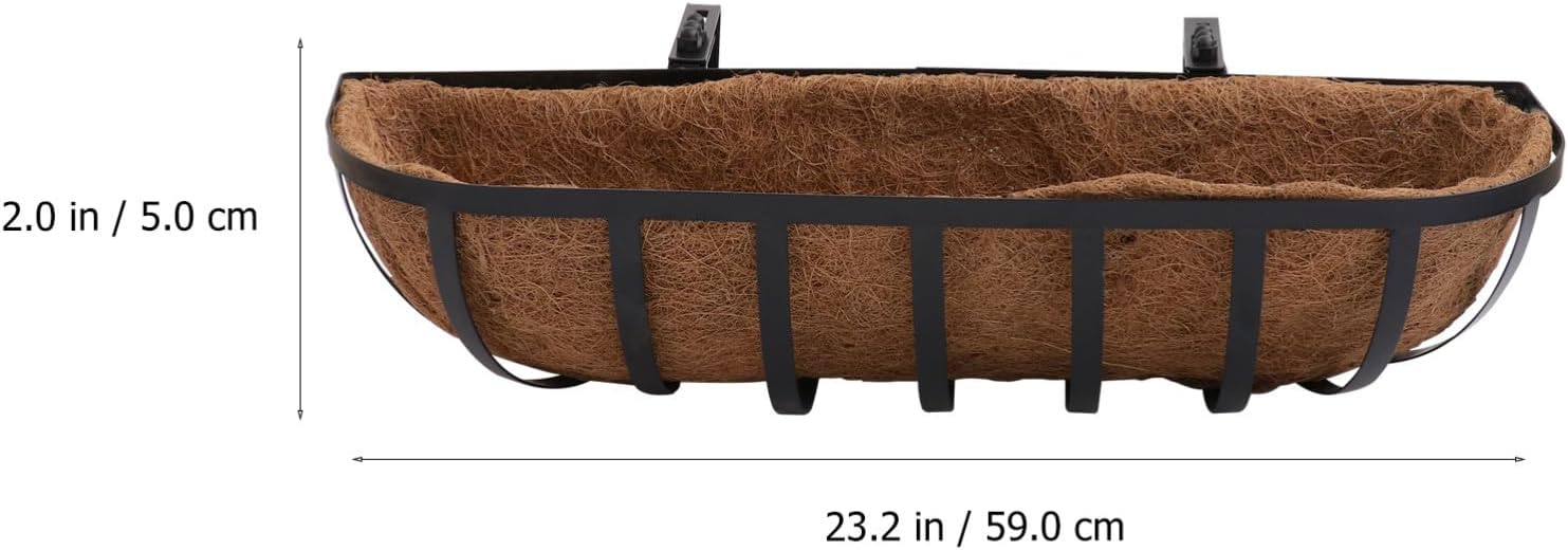 24-inch Half-Round Coconut Coir Hanging Basket with Iron Art Frame, Balcony Wall-Mounted Flowerpot Holder for Indoor and Outdoor Vertical Garden Planters