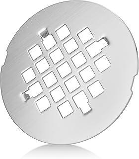 Silver Shower Drain Cover Round Replace for 42097 101 PS PVC-Solvent Weld Shower Drain, 4-1/4” OD Snap-in Metal Grate Drain Cap