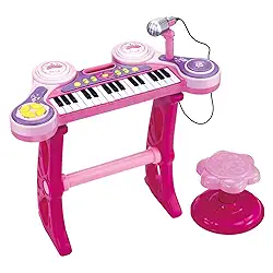Piano Teclado Infantil Musical Pianinho Microfone Instrumento Brinquedo Criança (Rosa)