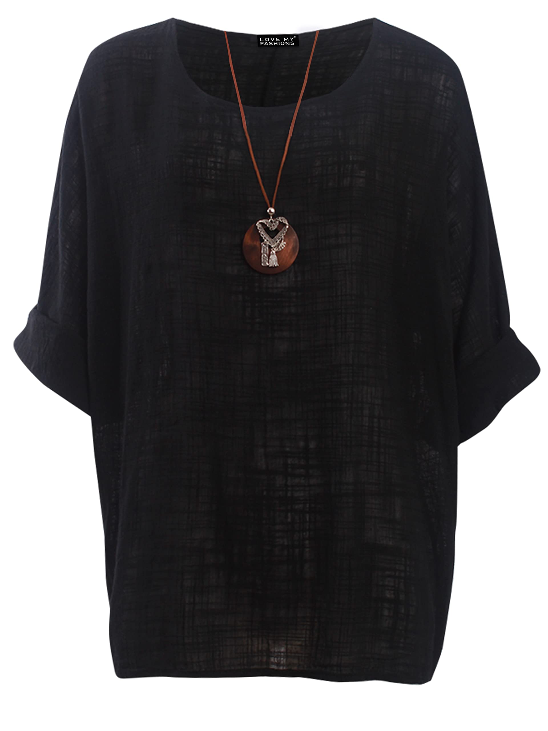 Women's Italian Lagenlook Tunic Top – Oversized Loose Fit 3/4 Sleeve Round Neck Casual & Comfortable UK Fashion