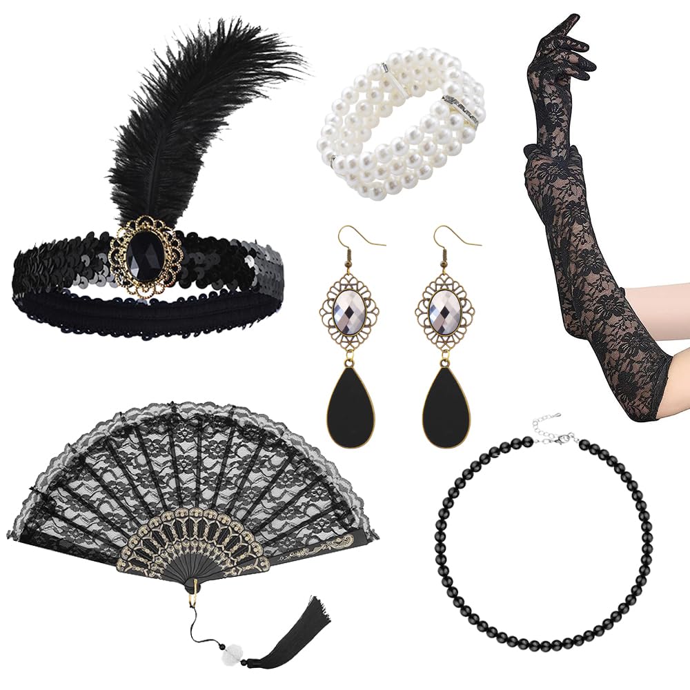 6 Piezas Accesorios Años 20 Mujer,1920s Set de Accesorios Disfraz,Accesorios de Disfraz Charleston Mujer,1920s Flapper Accesorios Juego Para Suministros De Fiesta De Carnaval