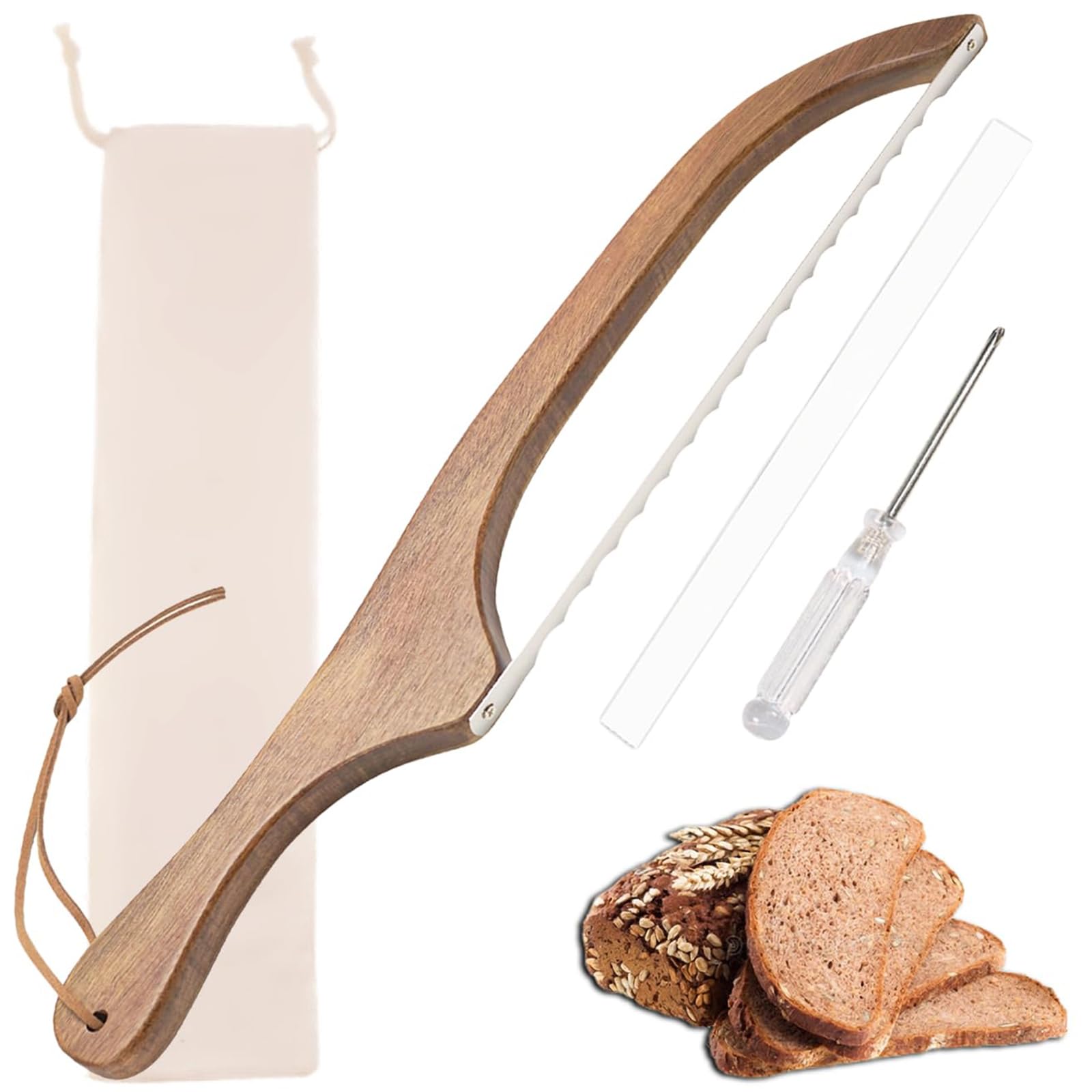 Coltello Pane, Taglia-Pane a Fette in Acciaio Inox in Legno con Impugnatura Ergonomica, Tagliapane Professionale adatta per Tagliare Tutti i Tipi Pane, Torte, Frutta