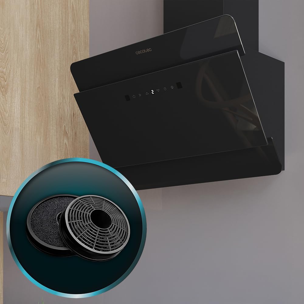 Cecotec Dunstabzugshaube Dekorativ 60 cm - Bolero Flux DT 608000 Glass Black A++. Motor 210W, niedriger Energieverbrauch, Saugkraft 800 m³/h, Touch-Control, 3 Stufen + Booster, Handbewegungssteuerung