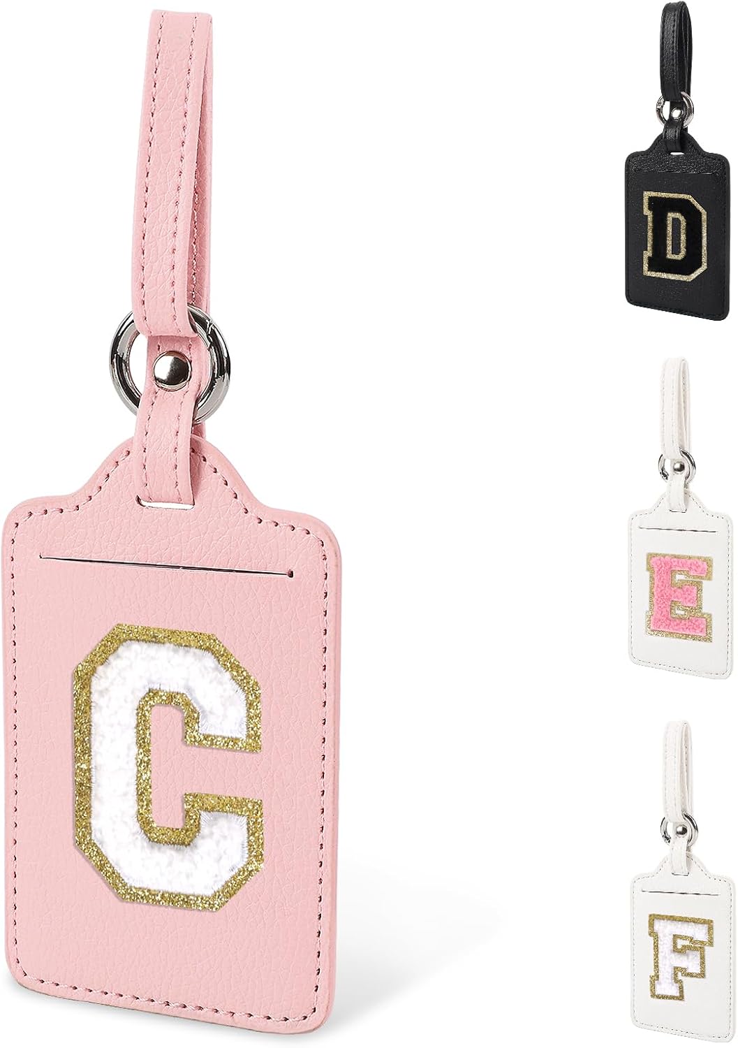 Initial Letter Luggage Tag C for Suitcases TSA Approved, PU Leather Personalized A-Z Luggage Tags with Privacy Cover Name Card, Pink Cute Monogrammed Funny Luggage Tag for Women Kids(1 Pack Letter C)