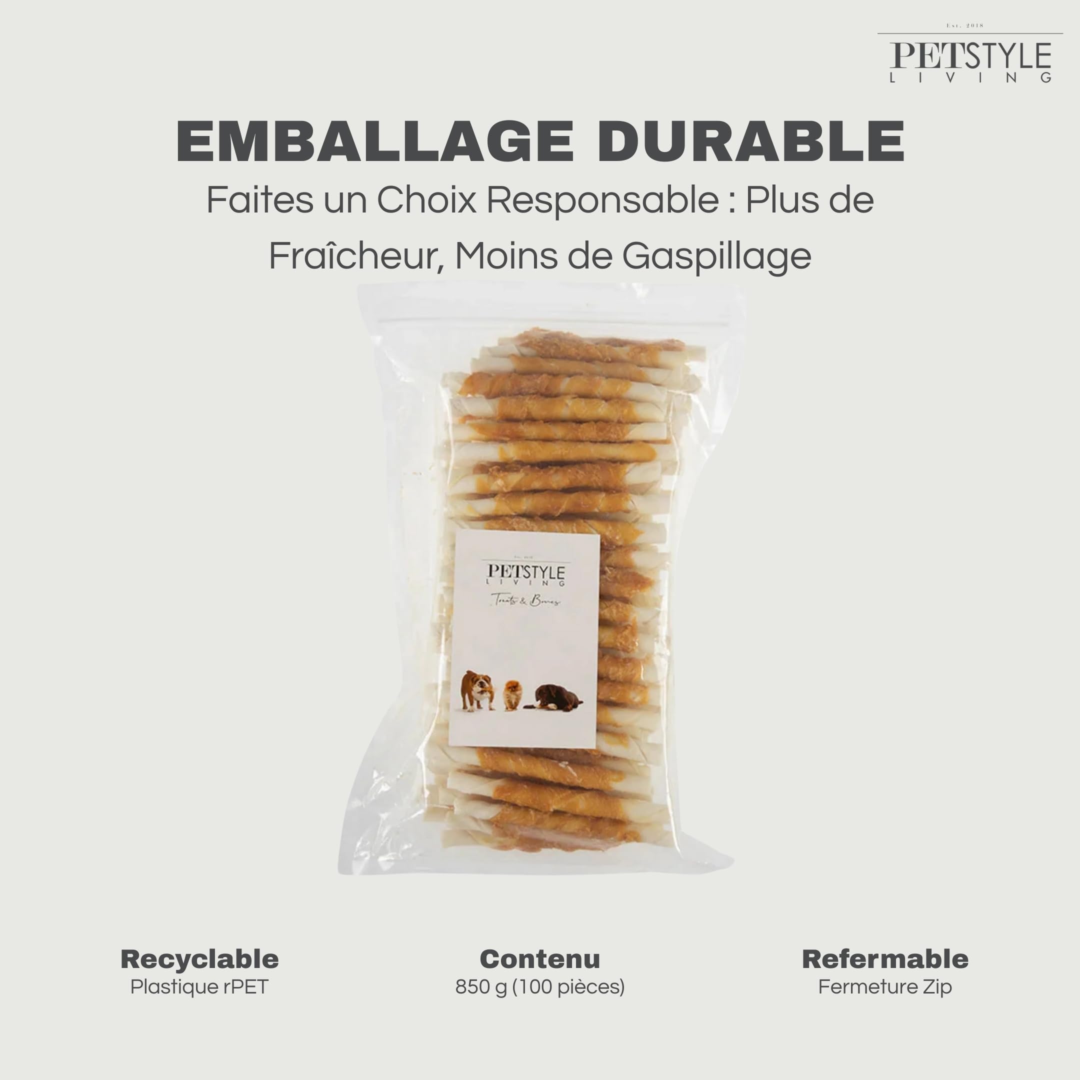 Bâtonnets à Mâcher au Poulet - Collation pour Chien - 12,5cm - 100 Pièces