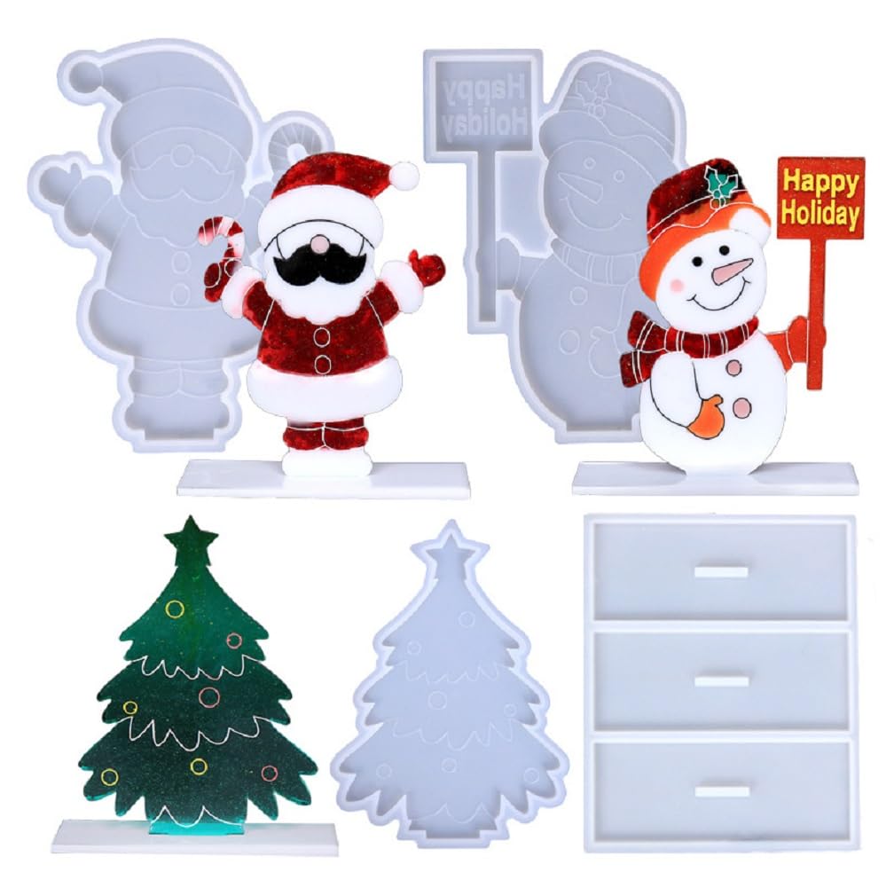 Yalulu Merry Christmas Resin Mould, Xmas Tree Silicone Molds Xmas Ornament Jewelry Making Mould Crystal Epoxy Casting Moulds for Xmas Home Table Decoration