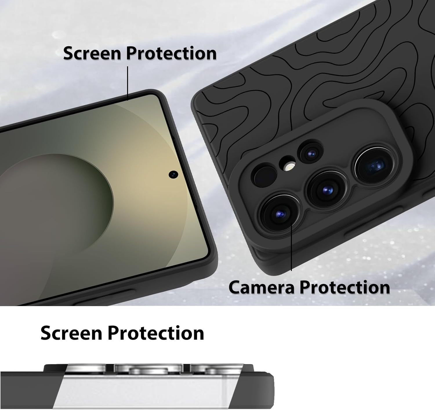 MZELQ for Samsung Galaxy S25 Ultra Case, Silicone Wave Ripple Cute Pattern, Camera Protection Soft Slim Phone Case for Girls Women -Black - Image 4