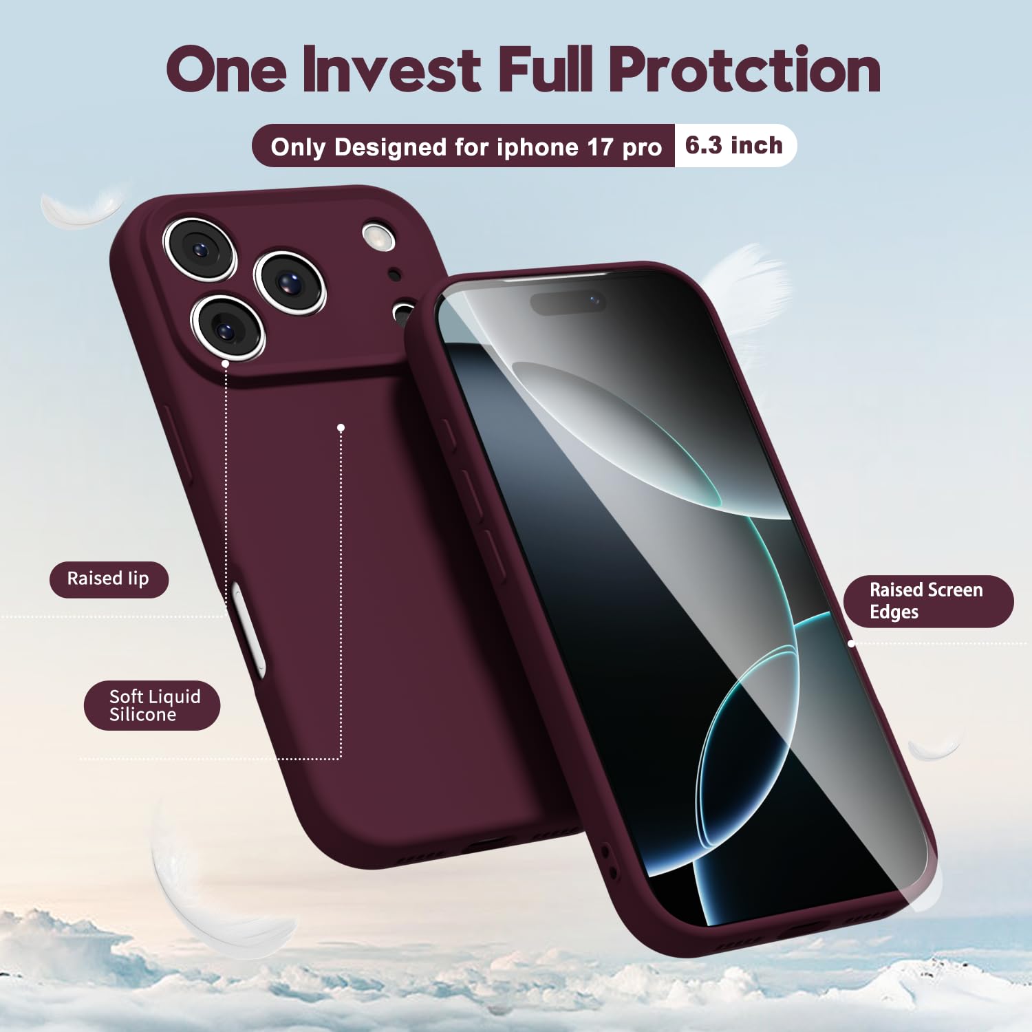 oakxco for iPhone 17 Pro Max Phone Case Liquid Silicone, Cute Thin Slim Grip Soft Rubber Gel for Women Men, Smooth Matte TPU Plain Solid Color Girly Simple Case with Camera Cover, Light Pink — view 738