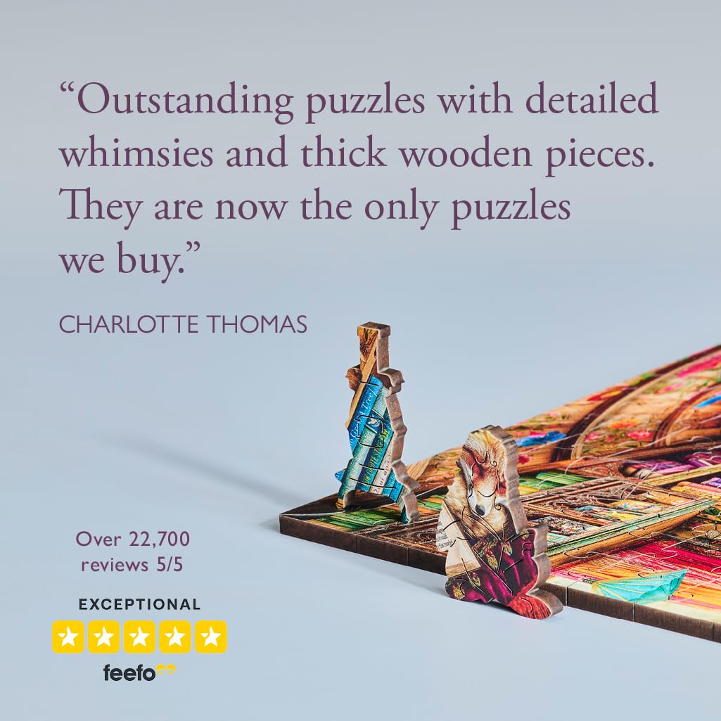 Wentworth Wooden Puzzles The Traveling Library – Puzzle 250 pièces pour adultes, pièces irrégulières, design Aimee Stewart pour les amateurs de livres – Bois provenant de sources durables et fabriqué