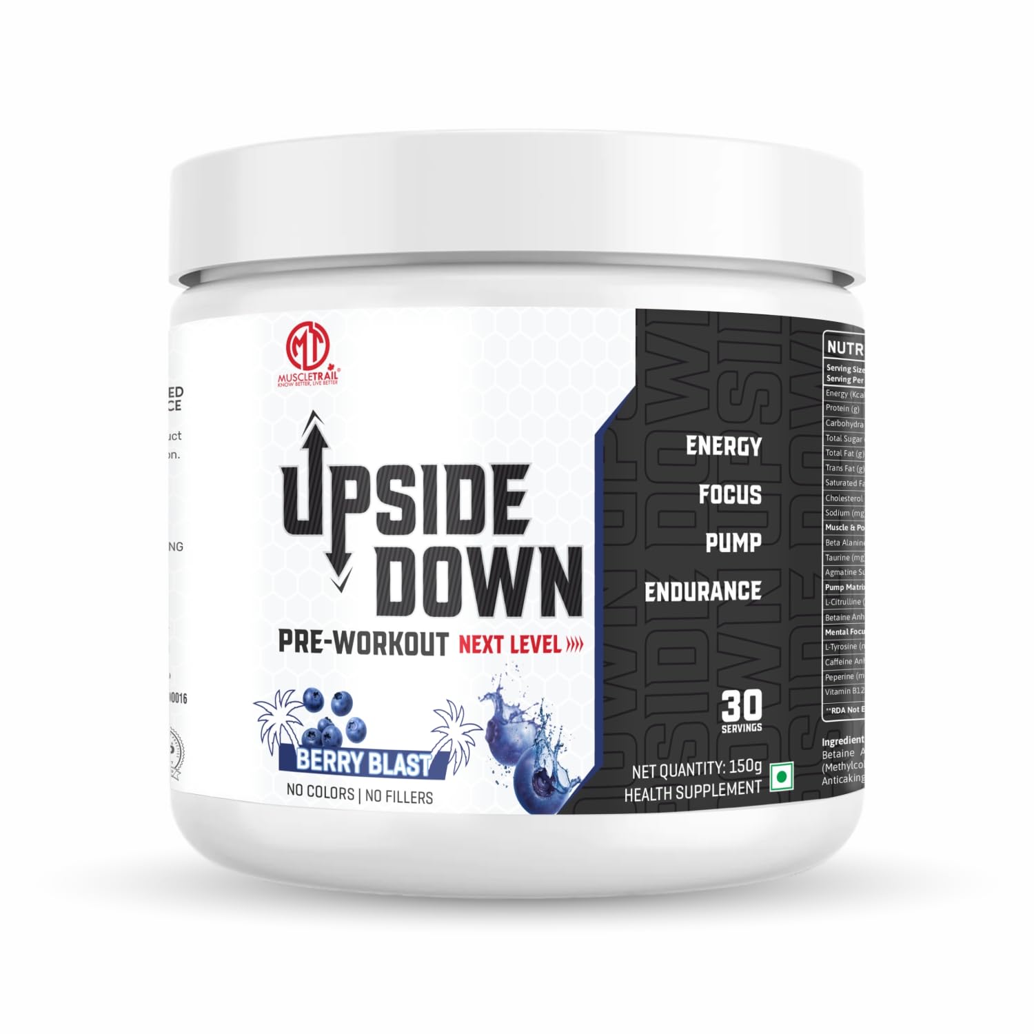 Muscle Trail Upside Down Pre-Workout Supplement, Fruit Punch Flavour, 150g | Caffeine | Theanine | Alanine | Citrulline (150g) — Amazon image 12