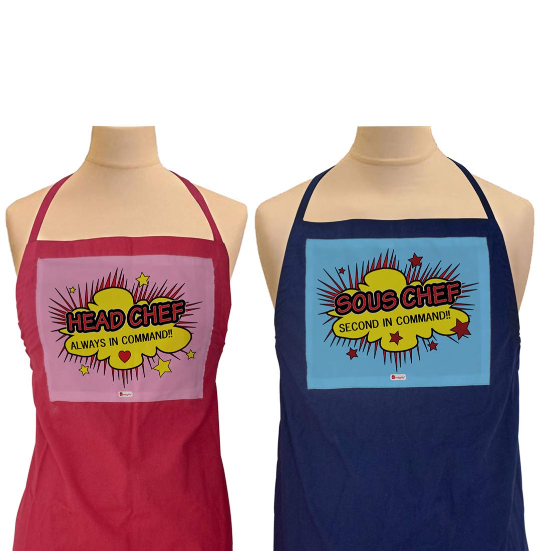 Indigifts Valentines Day Gifts Head Chef Always in Command and Sous Chef Second in Command Quote Multi Apron 26x30 inches Set of 2 - Gift for Boyfriend-Girlfriend, Wife, Husband, Apron for Men-Women