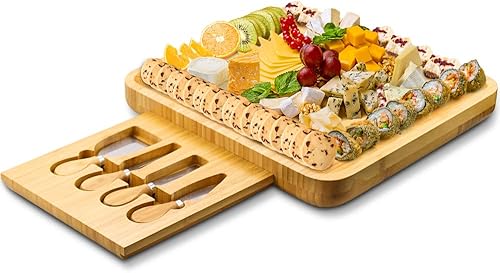 Miniatura 1 de Sungwoo - Juego de tablas de queso y cuchillos de bambú para servir charcutería accesorios para tablas de charcutería platos de queso regalos