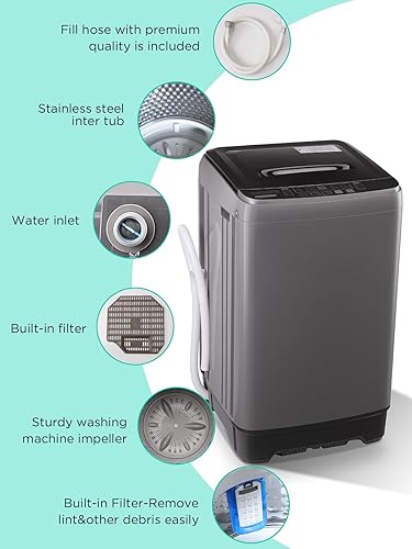 Miniatura 5 de Lavadora de 17.7 libras con bomba de drenaje, lavadora automática completa con 10 programas de lavado, 8 niveles de agua para el hogar, apartamento,