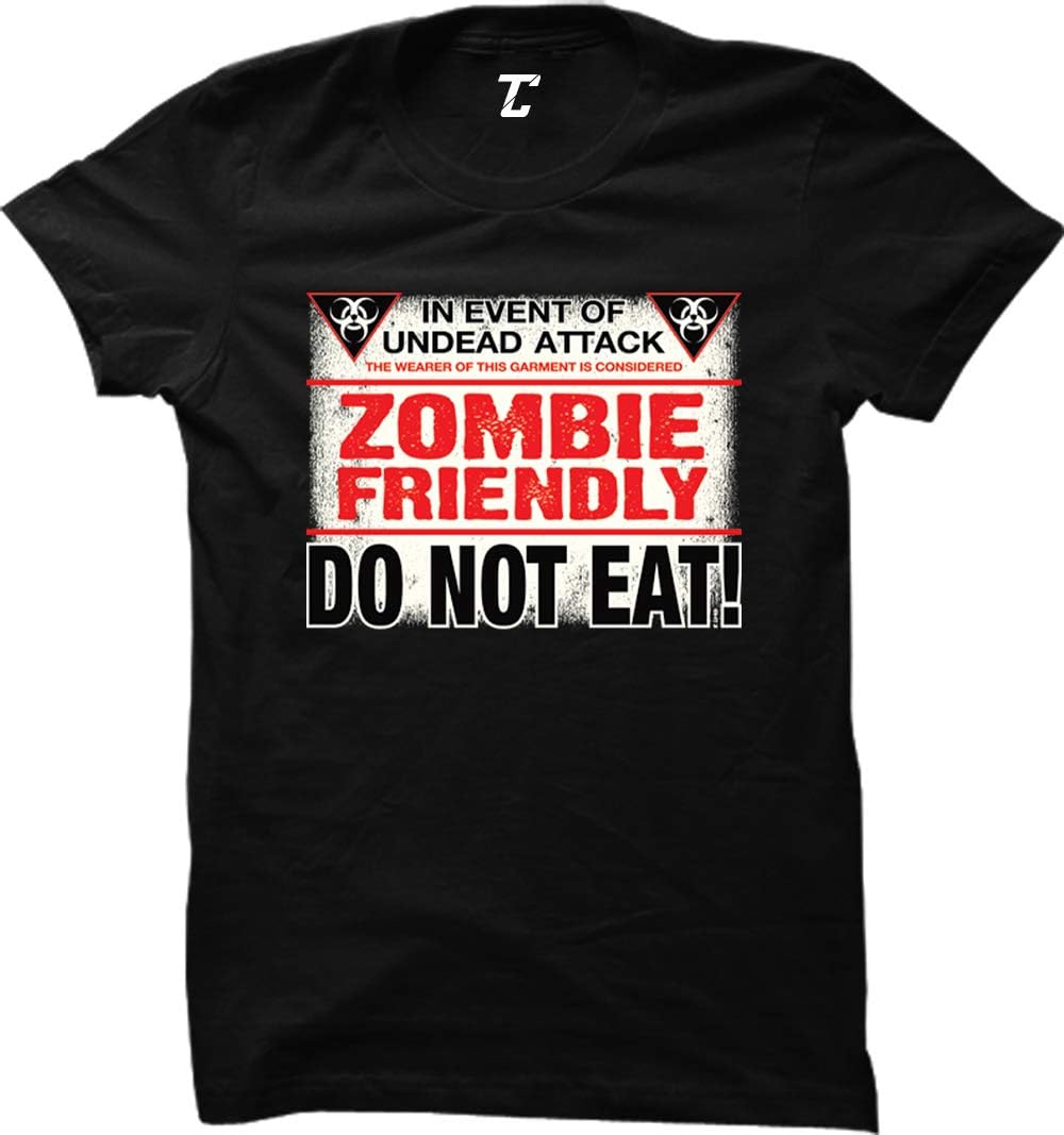 Zombie Friendly Do Not Eat - Funny Halloween Women's T-Shirt (Black, Small)