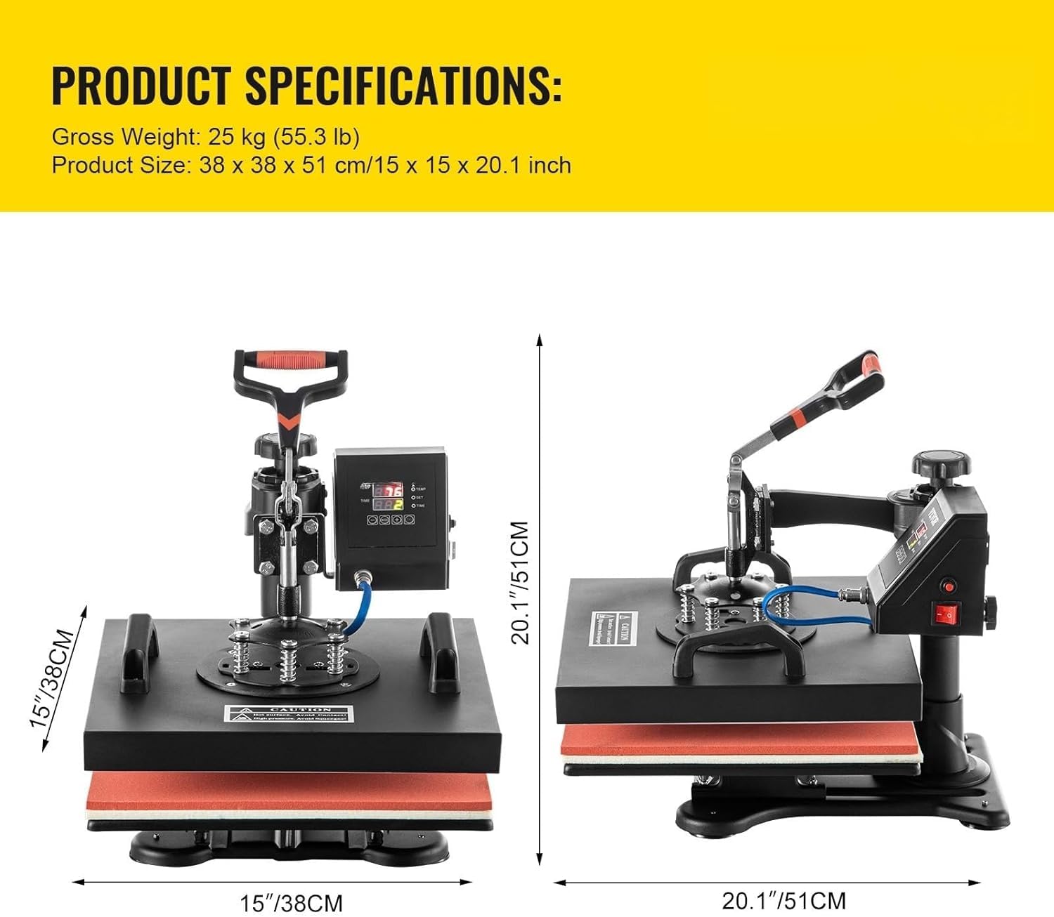CHRISK 15x15 Zoll Wärmepresse, 6 in 1 Combo schwingen Sie T-Shirt-Sublimation-Transferdrucker inklusive Zubehör enthalten