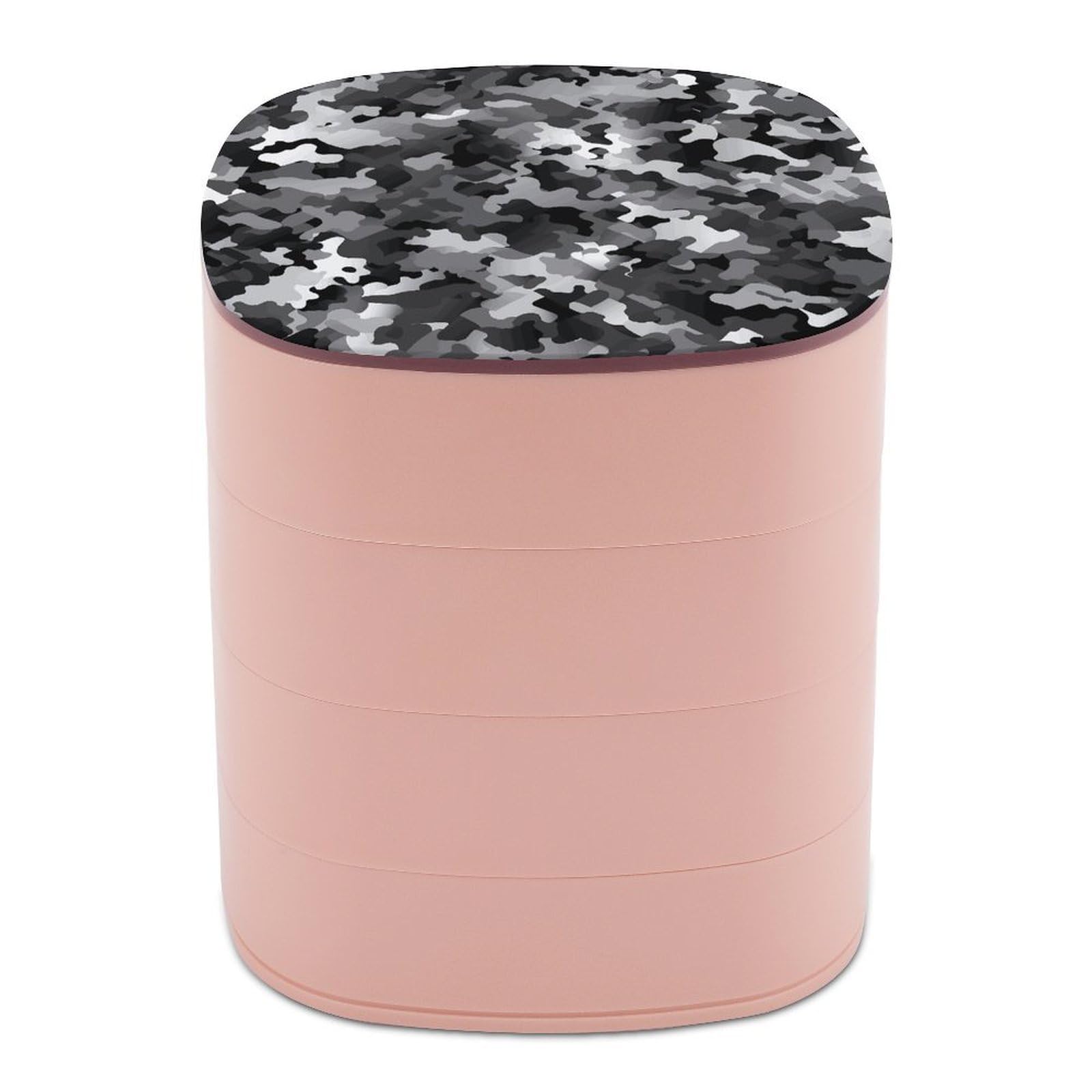 VstaDank Black White Gray Camouflage Jewelry Box 360° Rotatable Jewelry Organizer 4 Layers Jewelry Case with Lid Fashion Portable Earring Holder for Bracelets Rings Bracelets Vanity