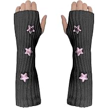 Y2K Fingerless Warmer Arm Warmers Winter Kawaii Gothic Half Knitted Arm Gloves for Cool Girls Black