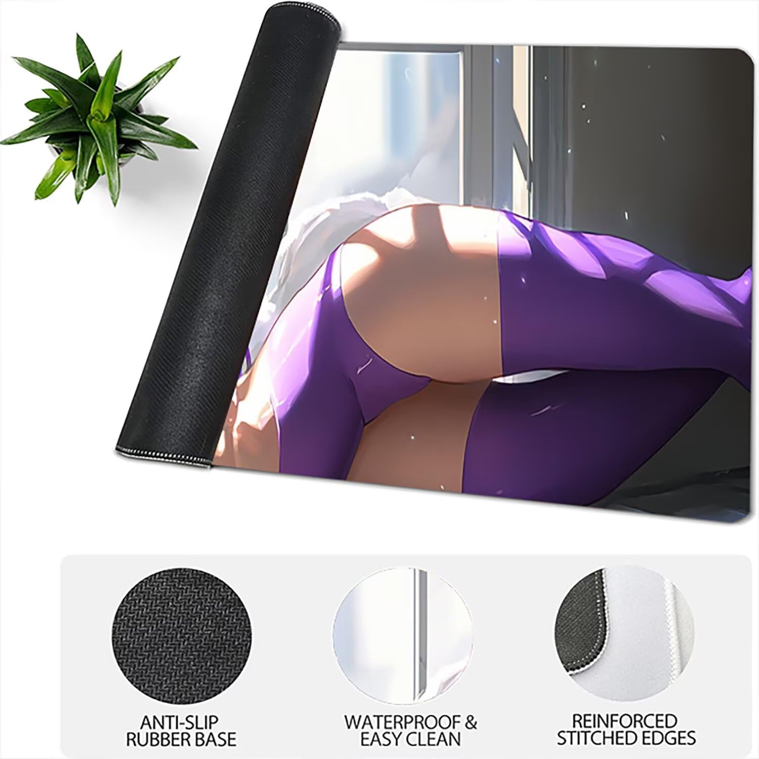 Lejnlnng Podkładka pod mysz do gier XXL, 120 x 60 cm, kreskówkowa mata na biurko, wodoodporna podkładka pod mysz XL dla dziewczyn, antypoślizgowa gumowa podkładka pod mysz z przeszytymi krawędziami do