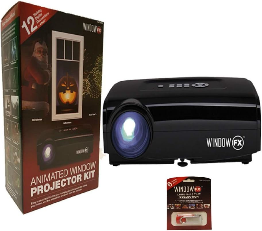 2016 Window fx atmos Projector Kit Includes 12 Animated pre-loaded Holiday Images and Extra Christmas Time USB Collection with 6 Videos