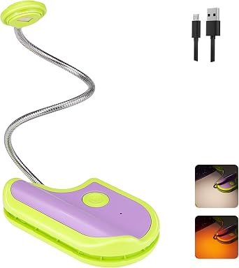 BIGMONAT Rechargeable Reading Light for Kids,Small Amber Book Reading Lights,Multi Colors Portable LED Reading Lamp with 360 Rotary Light Neck,Wireless Clip Reading Lighting for Books Green